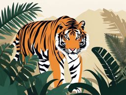 Tiger Clipart - Tiger stalking its prey in the dense jungle , minimal, 2d