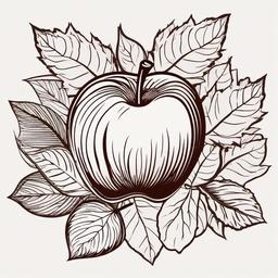 Apple clipart - apple surrounded by autumn leaves  