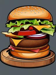 Burger clipart - burger on a wooden serving platter  