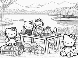 hello kitty coloring pages - hello kitty and friends enjoy a picnic by the lake. 