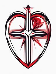 Cross Heartbeat Heart Tattoo - Infuse symbolism with a tattoo that combines a cross, heartbeat, and heart for a spiritual and aesthetic look.  simple vector color tattoo,minimal,white background