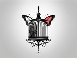 butterfly cage tattoo  simple color tattoo, minimal, white background