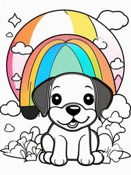 Puppy with a Rainbow Coloring Pages - Colorful Scene with a Puppy and Rainbow  minimal black outline printable sheet, coloring page