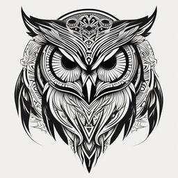 Tribal Owl Tattoo - Symbol of wisdom and ancestral protection  minimal tattoo design,white background