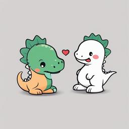 Cute Matching Dino Tattoos - Share the sweetness with matching dinosaur-themed tattoos for a delightful connection.  simple vector color tattoo,minimal,white background