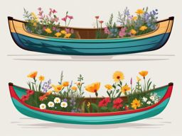 Wildflower Canoe clipart - A canoe adorned with wildflowers., ,vector color clipart,minimal