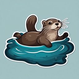 Otter Sticker - A playful otter swimming in water, ,vector color sticker art,minimal