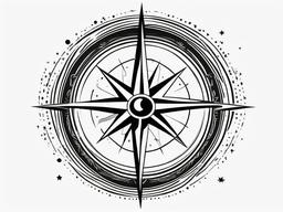 Compass Moon Tattoo - Compass tattoo with a moon motif.  simple vector tattoo,minimalist,white background