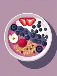 Blueberry Smoothie Bowl Clipart - A smoothie bowl with blueberries and granola topping.  color vector clipart, minimal style