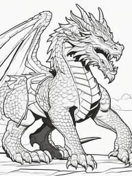 Dragon with a Shield Coloring Pages - Brave Protector Ready for Battle  minimal black outline printable sheet, coloring page