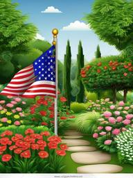 Flag clipart - flag in a garden setting  clipart