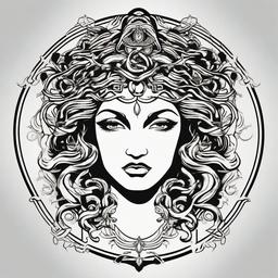 Goddess Medusa Tattoo - Highlight the divine aspects of Medusa with a tattoo design that emphasizes her mythical and goddess-like qualities.  simple vector color tattoo,minimal,white background