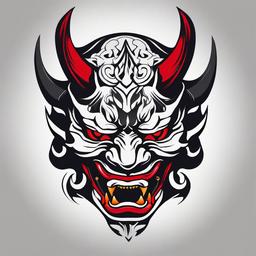 oni and hannya mask tattoo  simple color tattoo,white background,minimal