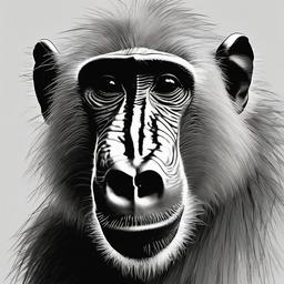 drawing of a baboon  minimal rough sketch scribbles,doodles,black and white