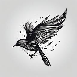 Bird With Feather Tattoo - Bird clutching a feather  minimalist tattoo design, white background