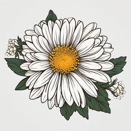 Chrysanthemum and Daisy Tattoo-Unity of positivity with the simplicity of daisies in a floral tattoo, radiating joy and beauty.  simple color tattoo,minimal vector art,white background