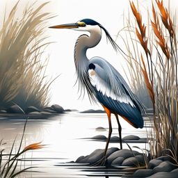 Heron Tattoo - Heron wading in a shallow marsh  color tattoo design, clean white background