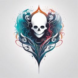 Ghost Tattoo-abstract ghostly scene with swirling shapes and ethereal elements, creating a unique and captivating design. Colored tattoo designs, minimalist, white background.  color tatto style, minimalist design, white background