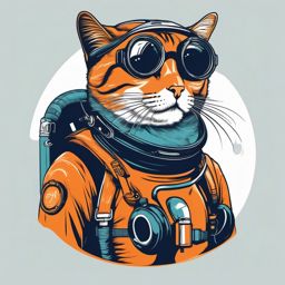 Cat in a scuba diving gear exploring the ocean  minimalist color design, white background, t shirt vector art