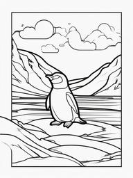 Kawaii Penguin Coloring Pages - Adorable Penguins Sliding on Ice  minimal black outline printable sheet, coloring page