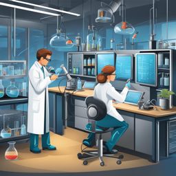 science clipart: conducting experiments in a high-tech lab. 