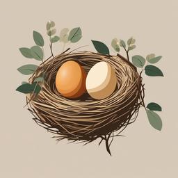 Egg clipart - eggs in a bird's nest on a tree branch  color,minimalist,vector clipart