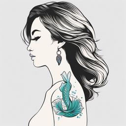 Tiny Mermaid Tattoo - Embrace subtlety with a tiny and charming mermaid-themed tattoo.  simple vector color tattoo,minimal,white background