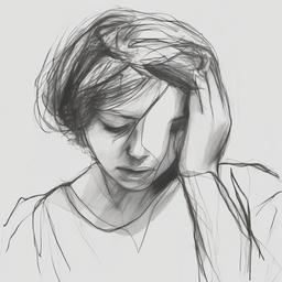 drawing of a person clutching their head in anxiety  minimal rough sketch scribbles,doodles,black and white