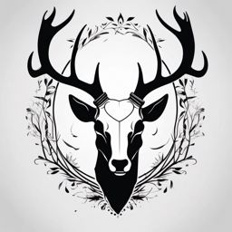 Silhouette of a deer skull, minimalistic and profound.  black and white tattoo style