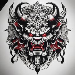 Best Oni Tattoo - Acknowledged as a standout and exemplary Oni-themed tattoo design.  simple color tattoo,white background,minimal