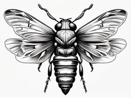 Cicada with fiery flames design: Symbolizing the intensity and passion within nature.  black white tattoo, white background