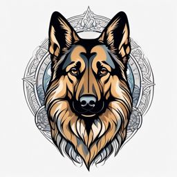 German Shepherd tattoo: Majestic German Shepherd, symbolizing courage and steadfast loyalty.  color tattoo style, minimalist, white background