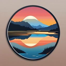 Mountain Lake Reflection at Dawn Emoji Sticker - Tranquil mirror of morning light, , sticker vector art, minimalist design