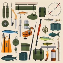 Fishing Tackle clipart - An assortment of fishing tackle and gear., ,vector color clipart,minimal