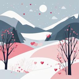 February clipart - snowy landscape with a Valentine's message  color,minimalist,vector clipart