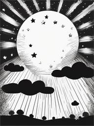 drawing of stars with clouds  minimal rough sketch scribbles,doodles,black and white