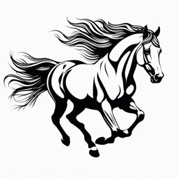 Horse Tattoo - Elegance in motion, horse galloping freely, symbolizing grace  few color tattoo design, simple line art, design clean white background