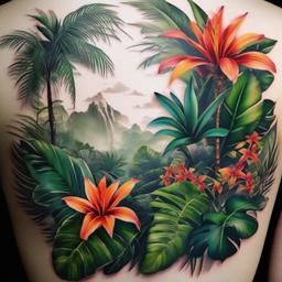realistic jungle tattoo  simple color tattoo,white background