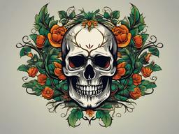 skull vine tattoo  simple vector color tattoo