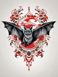 Japanese Bat Tattoo-Asian-inspired tattoo featuring a bat, blending traditional Japanese elements.  simple color tattoo,white background