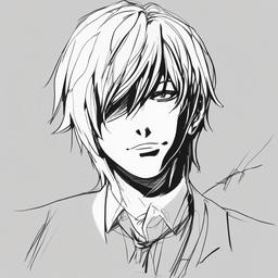 drawing of Light Yagami anime  minimal rough sketch scribbles,doodles,black and white