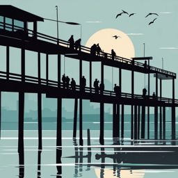 Pier Fishing clipart - People fishing off a wooden pier., ,vector color clipart,minimal