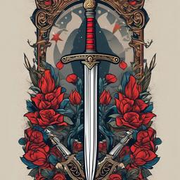 ace of swords tattoo  simple vector color tattoo