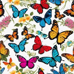 Butterfly Clipart, Colorful butterflies in a garden. 