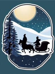 Winter sleigh ride in the moonlight sticker- Festive and magical, , sticker vector art, minimalist design