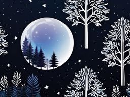 Moonlit Forest Sticker - Forest scene illuminated by moonlight, ,vector color sticker art,minimal