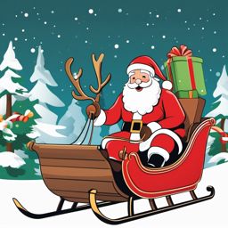 Santa and sleigh clipart, Santa Claus joyfully riding his sleigh with gifts in tow.  simple, 2d flat