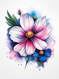 Cosmos flower tattoo, Tattoos inspired by the colorful and charming cosmos flower.  vivid colors, white background, tattoo design