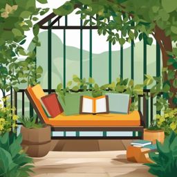 Outdoor Reading Nook clipart - Reading in a garden nook, ,vector color clipart,minimal