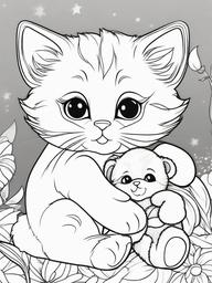 Kitty and a Teddy Bear Coloring Pages - Kitten Cuddling with a Teddy Bear  minimal black outline printable sheet, coloring page